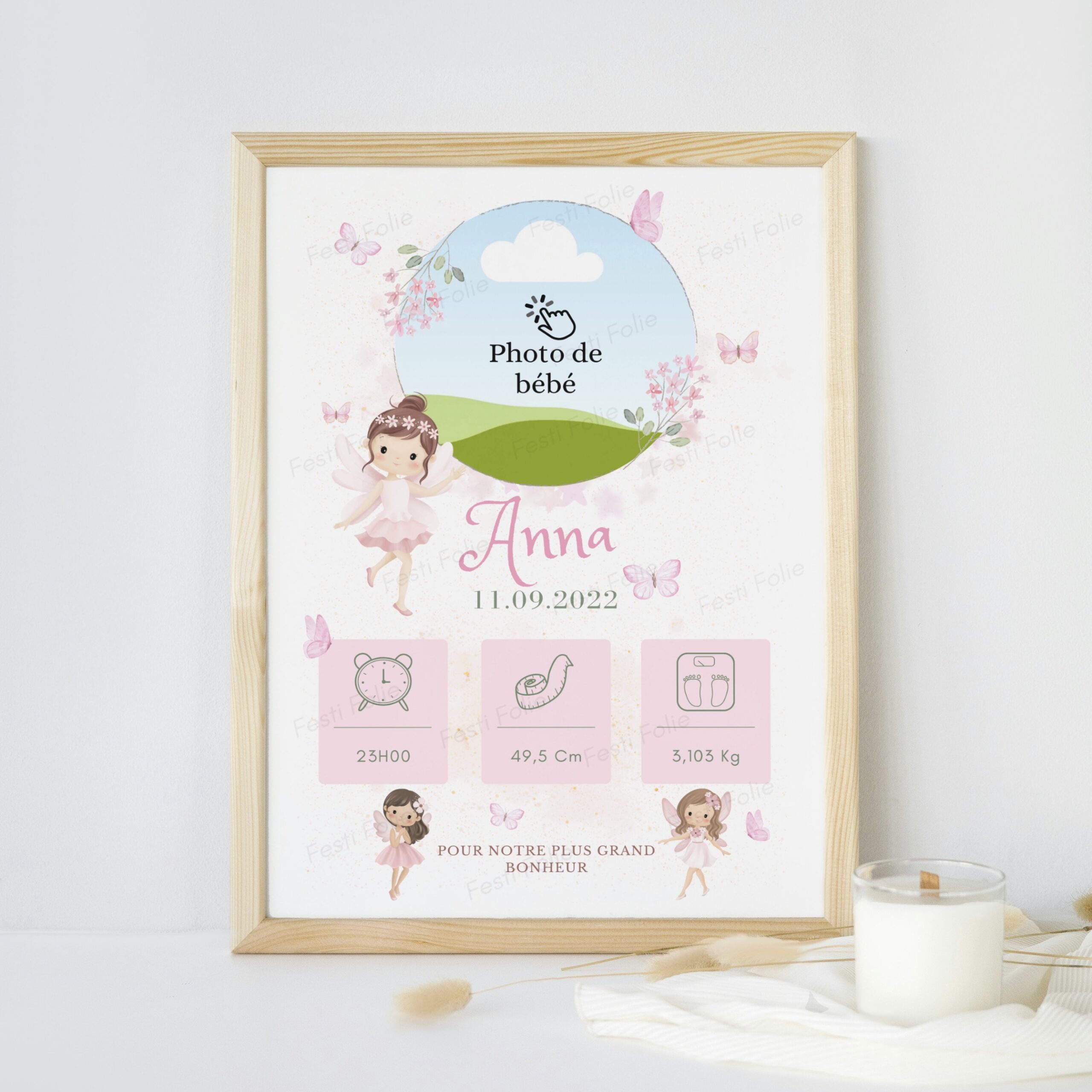 Affiche de Naissance – Fée & Papillons