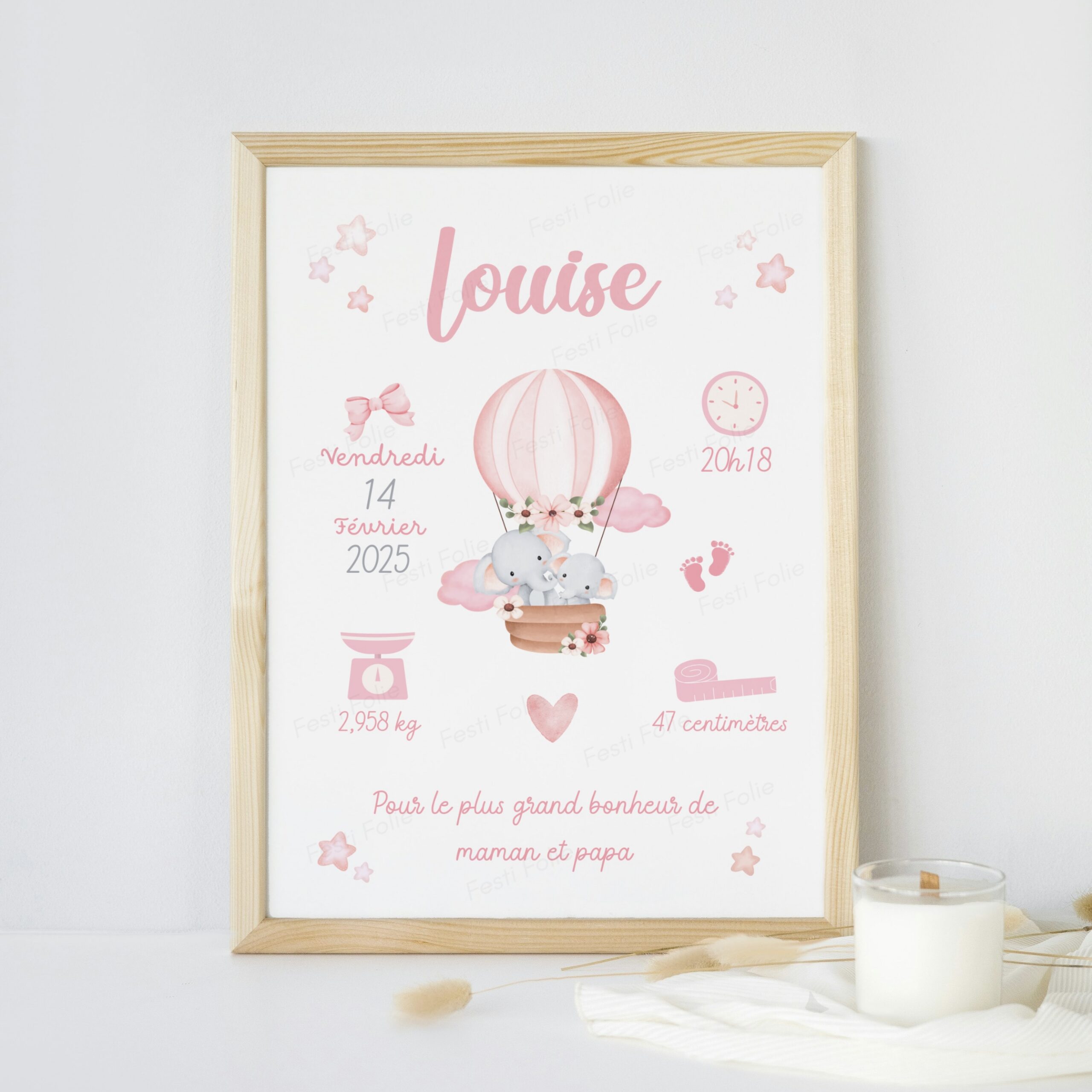 Affiche de Naissance – Éléphant montgolfière