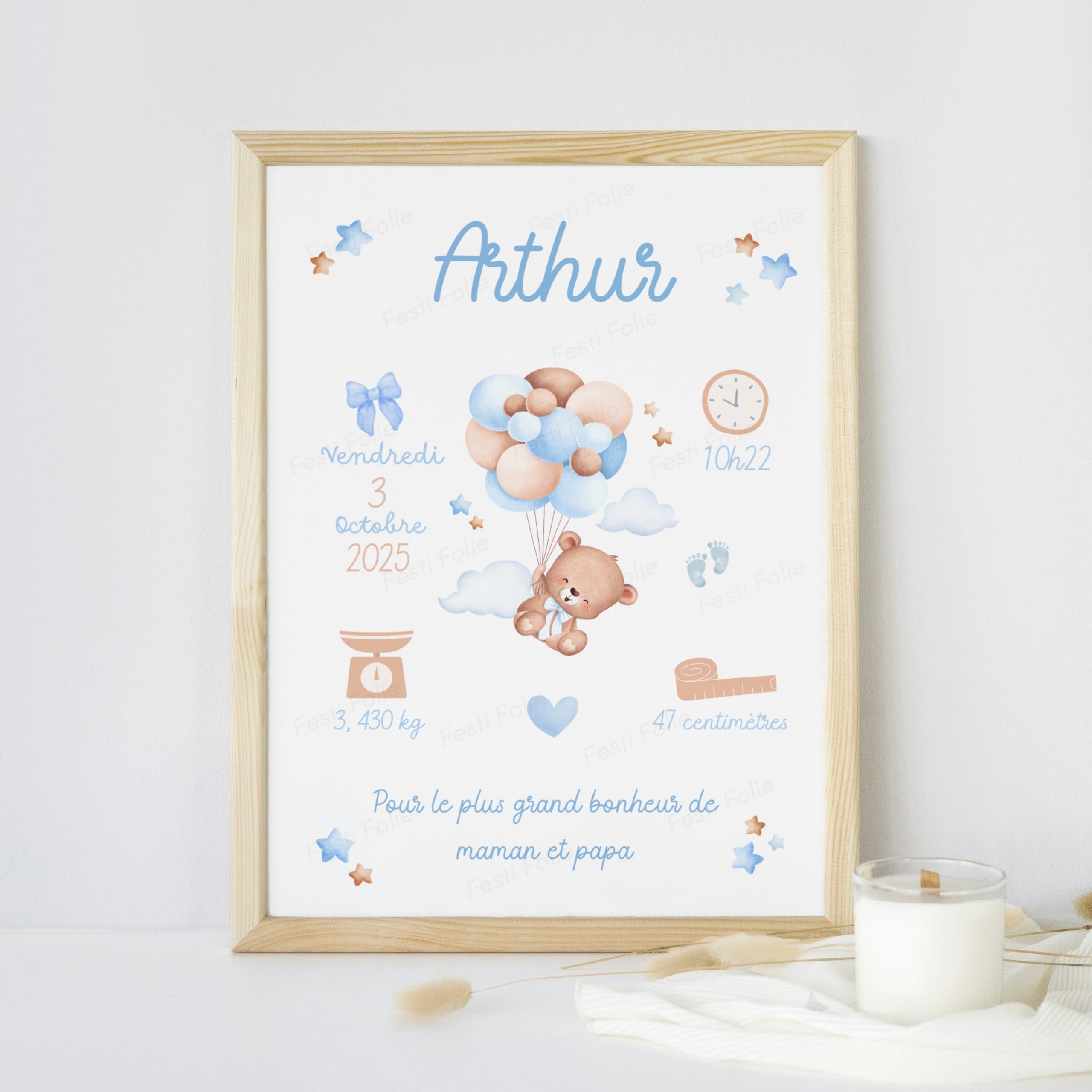 Affiche de Naissance – Nounours & Ballons